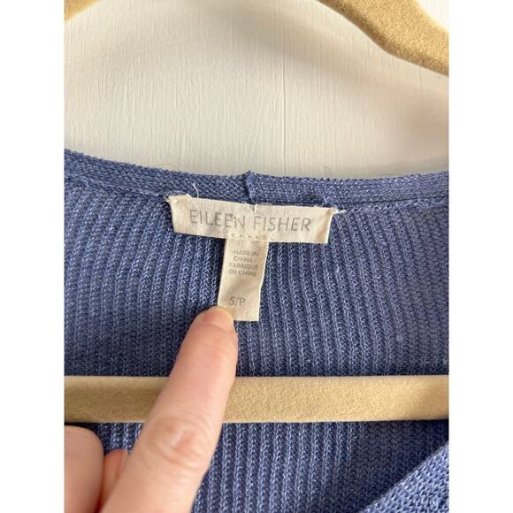 Eileen Fisher Blue Linen Blend Long Sleeve V-Neck Sweater Sz S - Picture 4 of 6